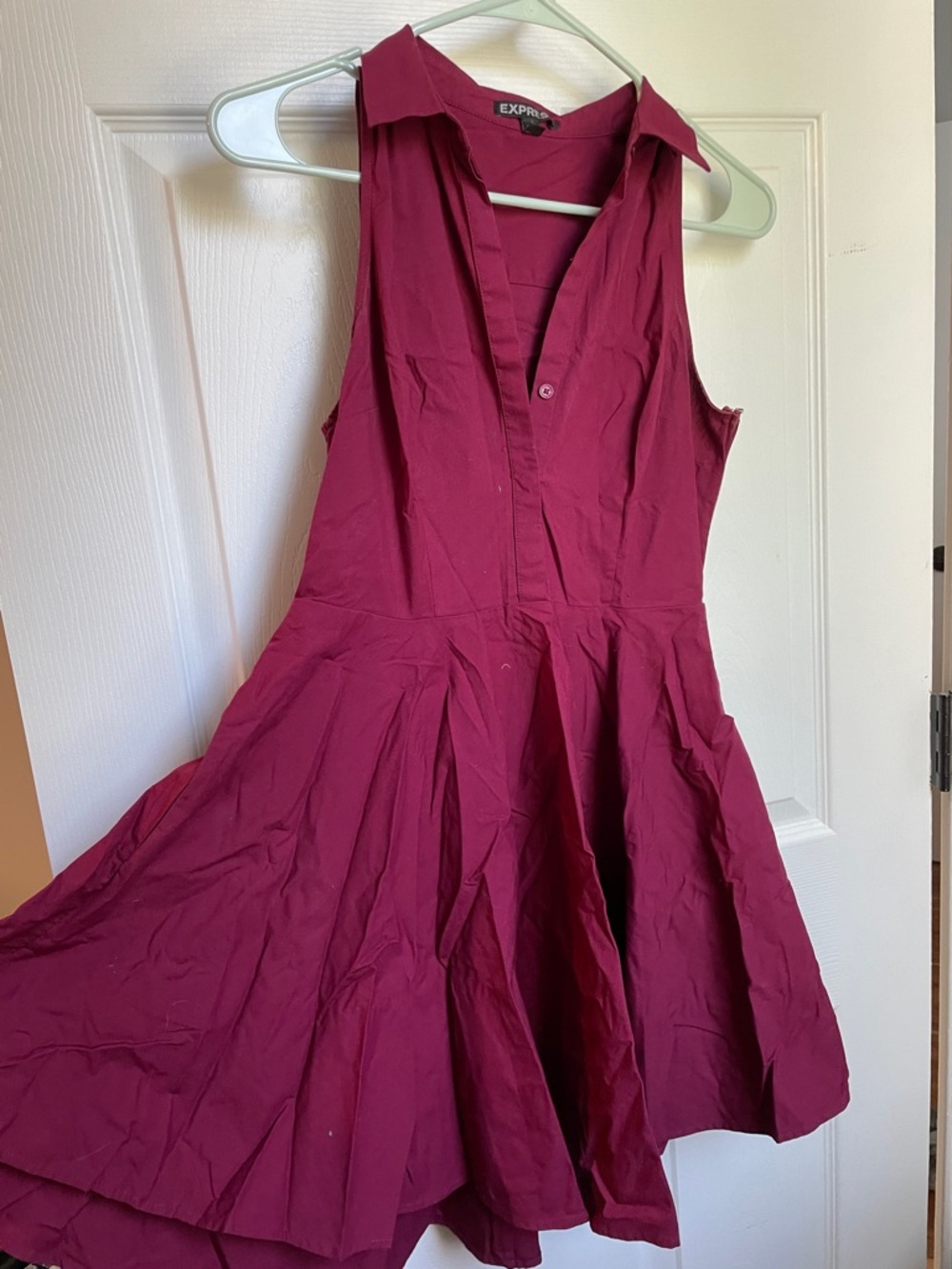 Express Collared Sleeveless Fit & Flare Dress in Berry Red